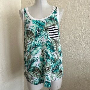 Victoria’s Secret Pink Green Palm Leaves Leaf Pattern Tank Top White Black Large